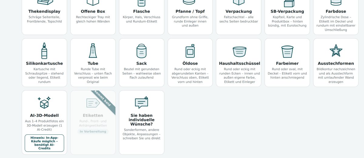 Objektauswahl im 3D-Generator